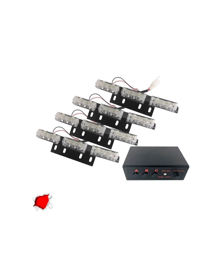 Εξωτερικά Φώτα Πυροσβεστικής STROBO LED 4x3 36W 10-30V IP65 Αδιάβροχα Κόκκινο GloboStar 88945